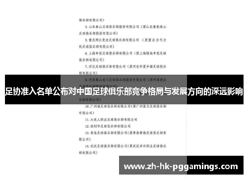 足协准入名单公布对中国足球俱乐部竞争格局与发展方向的深远影响