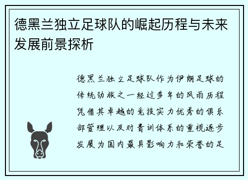 德黑兰独立足球队的崛起历程与未来发展前景探析